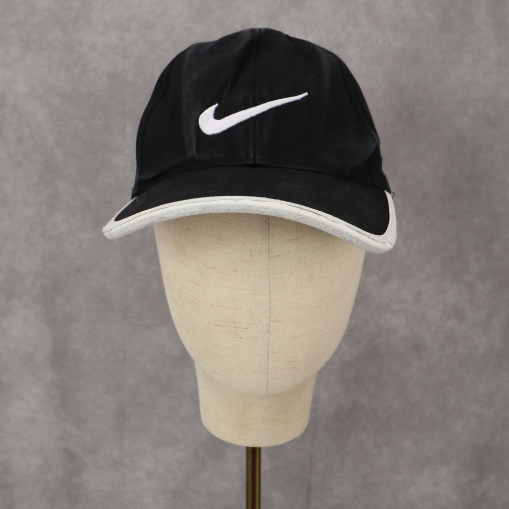 Nike Black White Raw Logo Cloth Strap Athletic‎ Golf Baseball Cap Hat Small